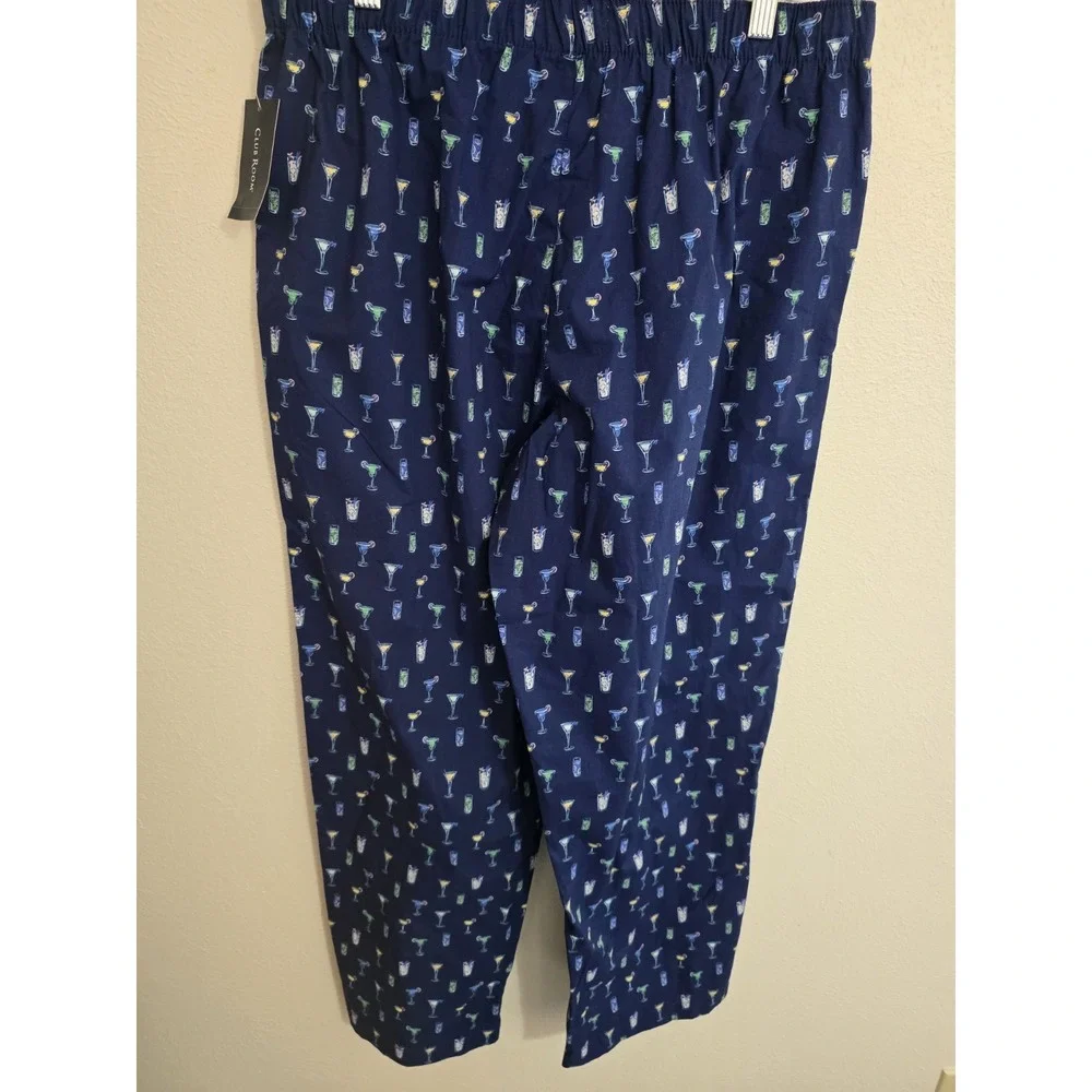 Club Room Woven Cocktail Graphic Pajama Pants Blue Men's Size Large